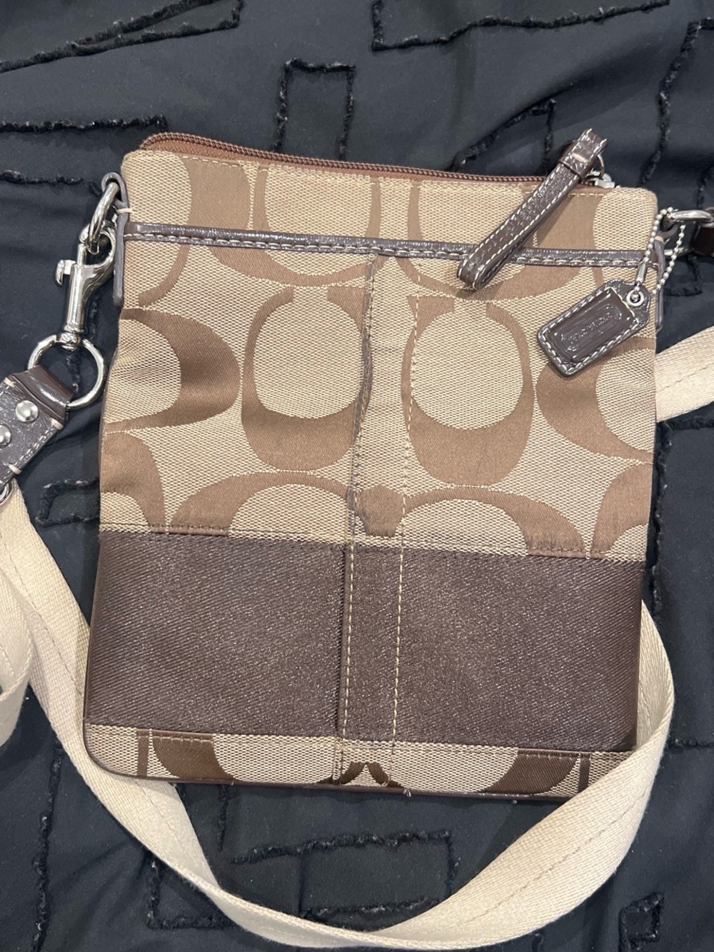 Coach Tan and Chocolate Signature Canvas Crossbody Bag